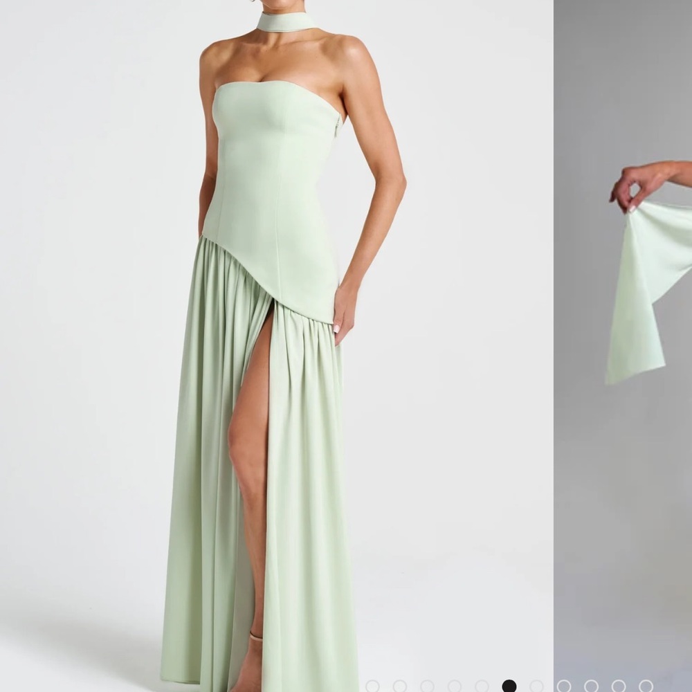 Strapless Mint Green Evening Gown with High Slit